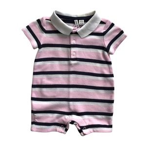Boys Janie and Jack Navy Pink Stripe Polo Romper Outfit 0-3
